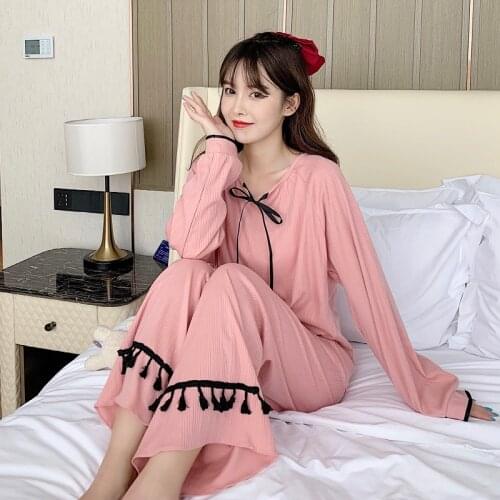 Fdfklak Sweet Suit Trousers Home Clothes Spring Autumn New Long Sleeve Leisure Sleepwear Silk Pajamas For Women Pyjamas Set