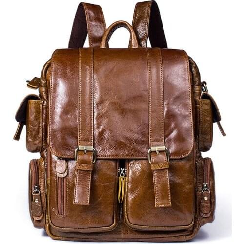100% Real Genuine Leather Men Women Backpack 2019 Natural Cowhide School Strap Laptop Daily Backpack Top Quality Handcraft Bag