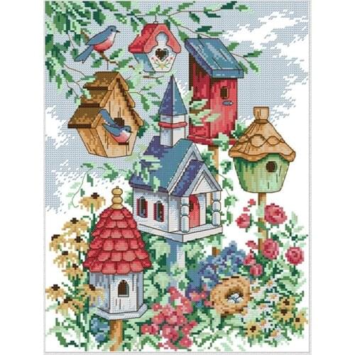 Cross Stitch Stamped Kits Printed Embroidery Cloth Needlepoint Kits Easy Patterns For Birds Home 11CT