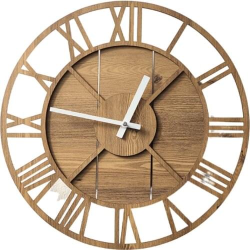 Nordic Vintage Wall Clock Large Wooden Creative Shabby Chic Wall Clock Roman Numerals Industral Wandklok Living Room DE50WC