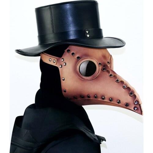 Corzzet 2018 New Brown PU Leather Steampunk Plague Bird Mask Stage Performance Clothing With Party Cosplay