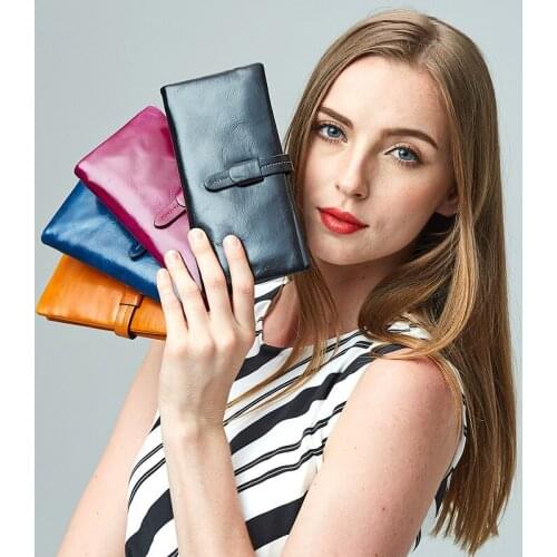 OUSSON Multi-Color Fashionable Casual Large Capacity Cash And Card Bag Soft Leather Women Long Wallet