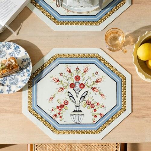 PU Placemat Table Kitchen Accessories Flower Printed Placemat Waterproof Oil-proof Heat Insulation Tableware Mat Home Dining Mat