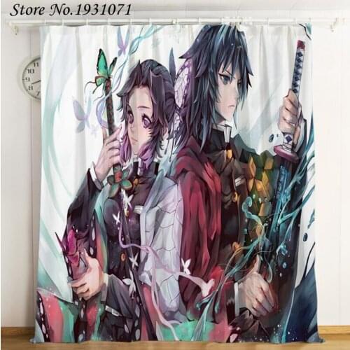 Popular Anime Demon Slayer 3D Printed Curtain Kids Bedroom Living Room Curtain Home Decoration Parlour Room Blackout Curtains 09