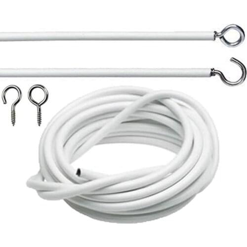 Practical Boutique 2 3 4 m Window Net Curtain Wire Spring Cord Cable Kit + 2 Pair Hooks & Eyes