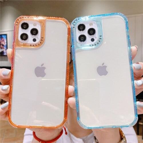 Candy Color Frame Transparent Phone Case For iPhone 11 12 Pro Max XS X XR Max 7 8 Plus 12 Pro Shockproof Bumper Clear Back Cover