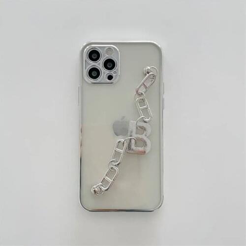 Transparent Letter B Wrist Chain Case for iPhone 12 Pro Max Back Phone Cover for 12Mini 11 Pro Max X XS XR 8 7 Plus SE 2020 Capa