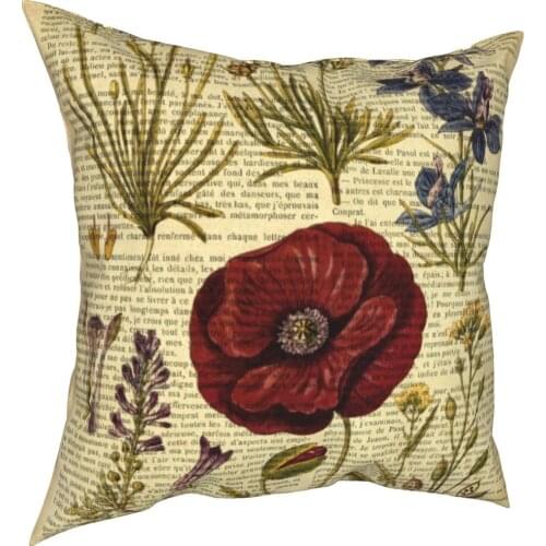 Botanical Print On Old Book Page Flowers Pillowcase Soft Polyester Cushion Cover Decor Pillow Case Cover Sofa Wholesale 40X40cm