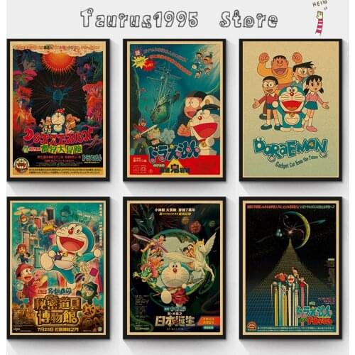 New Classic Anime Doraemon Retro Poster Japan Vintage Kraft Paper Poster Bedroom living Room Home Decoration Wall Stickers