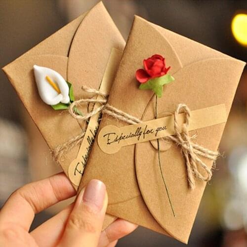 Retro Diy Kraft Paper Invitation Greeting Card With Envelope Flower Wedding Party Cardboard Invitation Envelope Fo MotherS Day