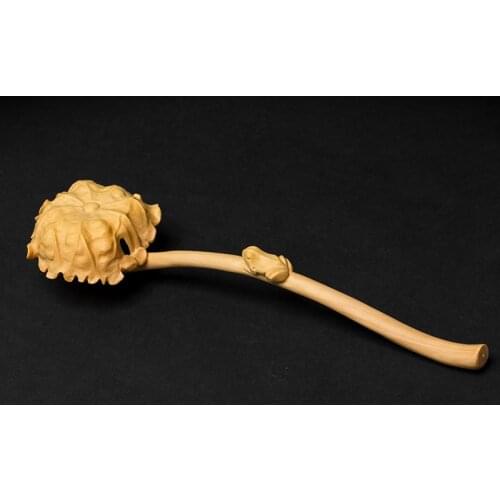 Wood lotus leaf frog Ruyi carved statue solid wood home to play the handle pieces of decorative carving crafts office ornaments