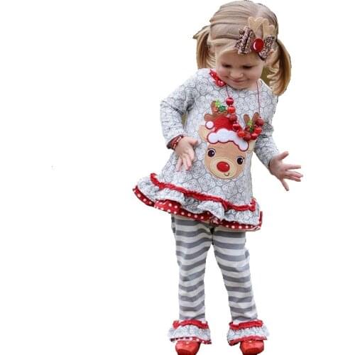 Christmas Costumes Baby Girls 2-Piece Clothes Sets Xmas Children Dresses Trouser Kids Outfits Reindeer Girl Jumper Leggings Elk