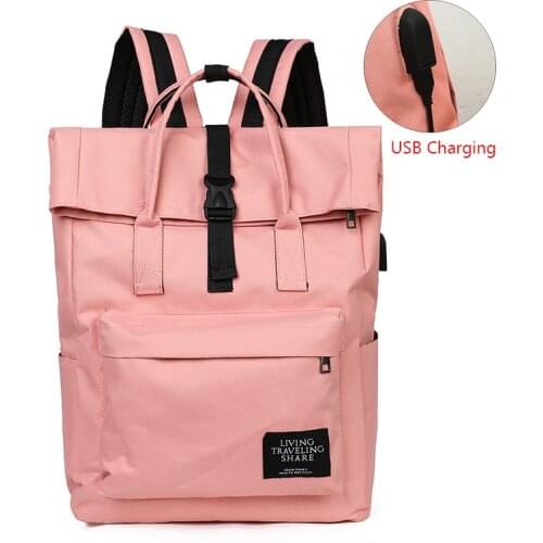 Woman 15 Inch Laptop Backpack Fashion Girl Casual Shoulder Bag For Ladies Canvas High Capacity Travel Bag USB Charging Schoolbag