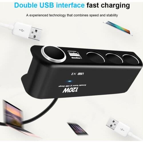 Cigarette Car One For Four Charger Car Power Supply Dual USB Car Charger Cigarette Lighter Power Distributor Adapter