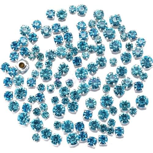 Mix SIX size Mix Turquoise blue Diamond shape Glass Crystal rhinestones with claw Diy wedding dress accessories 200PCS/PIECE