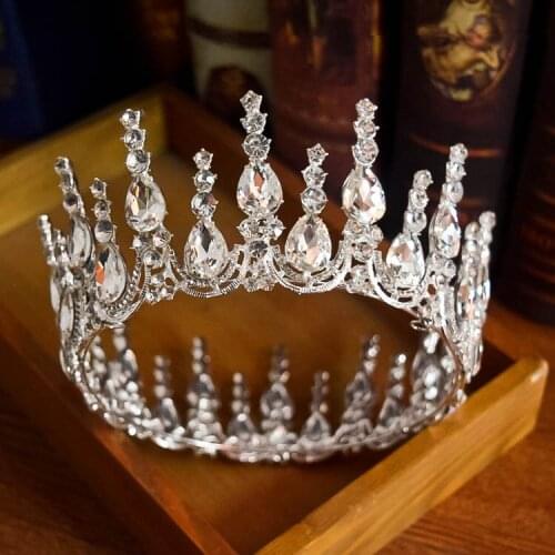 Bridal Tiaras Round Big Crowns Women Crystal Hair Jewelry Headband Rhinestone Pageant Diadem Baroque Wedding Hair Accessories