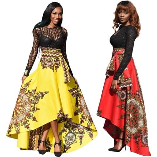 Summer African Print Skirt Women Bohemian Long Skirt Party Maxi Skirt Africa Traditional Skirt Yellow Red Skirts Plus Size New