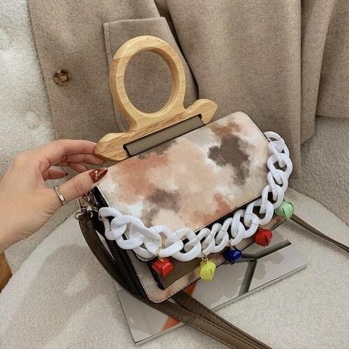 Retro Fashion Wooden handle Handbag 2021 Stone Pattern Womens Designer Luxury Handbag Acrylic Chain Shoulder Messenger bags