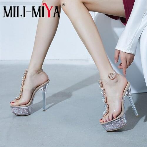 MILI-MIYA Summer Woman Transparent PVC High Heels Slingback Sandals Stiletto Platform Sexy Peep Toe Party Shoes Large Size 34-43