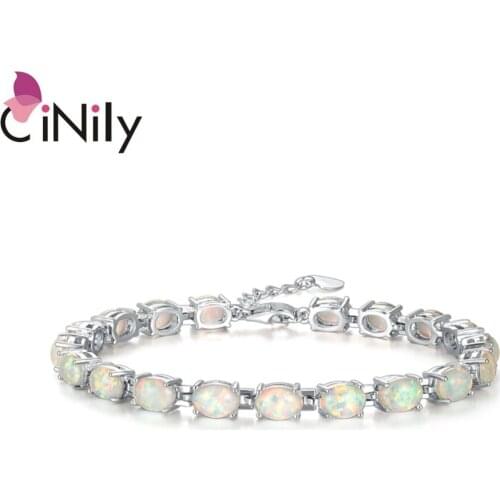 CiNily Summer Oval Shape Opal 925 Sterling Silver Bracelets for Bohemia style Gift Women Fine Jewelry Bracelets