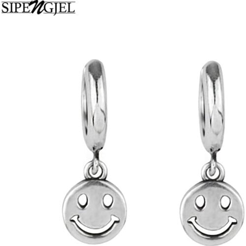 SIPENGJEL Tiny Trendy Smile Face Earrings Geometric Round Hoop Earrings For Women Fashion Jewelry Gift