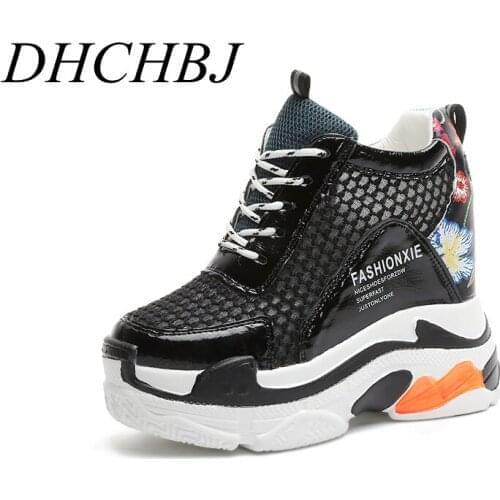 2020 New Women Platform Casual Shoes Mesh Breathable Wedge Heels Shoes 10 CM Spring Thick Sole Sneakers Woman Deportivas Mujer