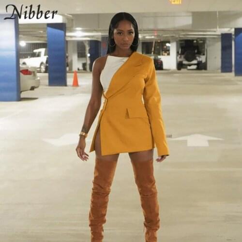 Nibber Y2K Irregularity Splicing One Shoulder Mini Dress Women Fake Two Piece Sexy Asymmetry Suit Type Side Slit Bodycon Dress