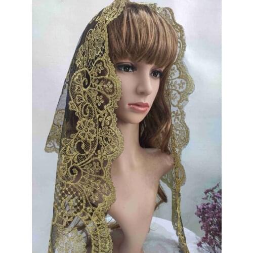 Gold Embroidery Traditional Spanish Lace Mantilla Triangular Lace Veil