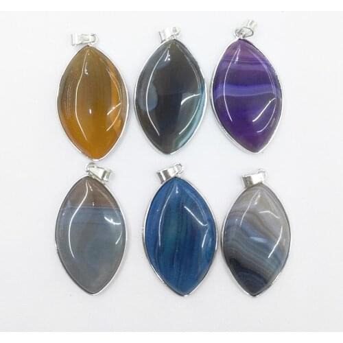 1pc Natural Agates Stone High-quality Rhombus stripes Pendant Chain Charms Womens Jewelry Making DIY Necklace Accessories Wicca