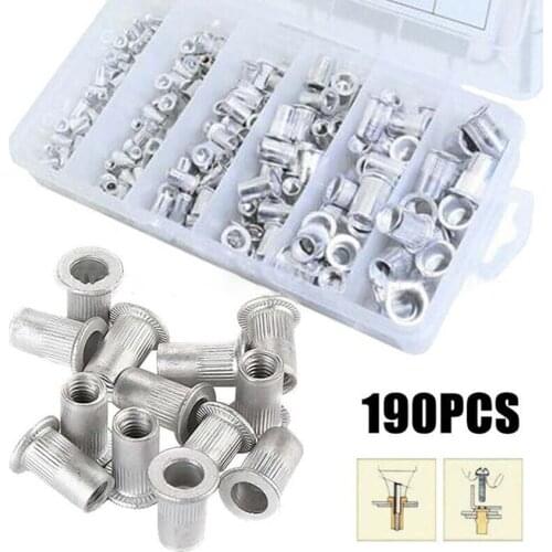 190PCS/Set Aluminum Alloy Riveting Nuts M3 M4 M5 M6 M8 M10 Flat Head Threaded Rivet Nut Insert Nutsert Cap Rivet Assortment