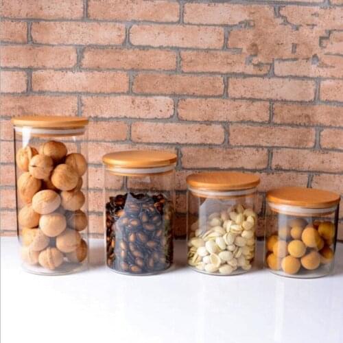 2pcs/pack Diameter=8.5cm Transparent High Borosilicate Glass Tea Can Storage Tank Environmental Protection Sealed Bamboo Cover