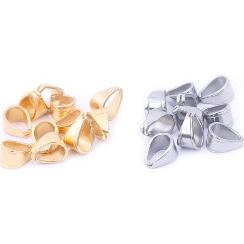 20pcs Stainless Steel Pendant Pinch Bails Clips Gold Plated Diy Jewelry Connector Findings 8x12mm