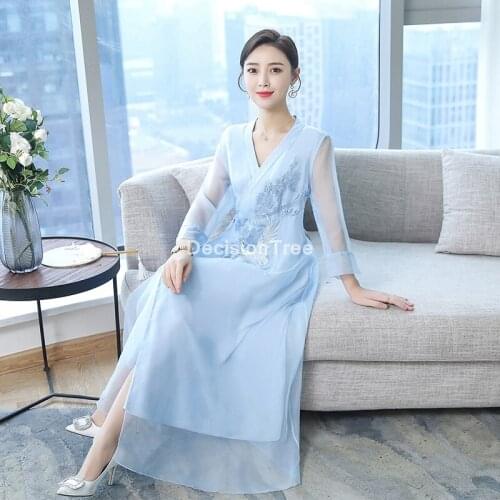 2021 hanfu dress women chinese retro lace dress chiffon transparent improved hanfu asian dress chinese traditional hanfu dress
