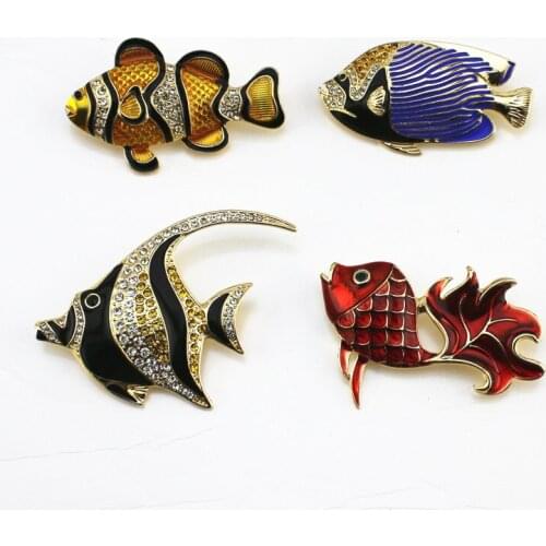New fashion retro style Enamel tropical fish inlaid semi-precious stones cute carp temperament brooch