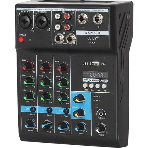 4 Channels Mini USB Audio Mixer Amplifier Console Bluetooth Record Phantom With Sound Card For Home Karaoke Stage Karaoke KTV