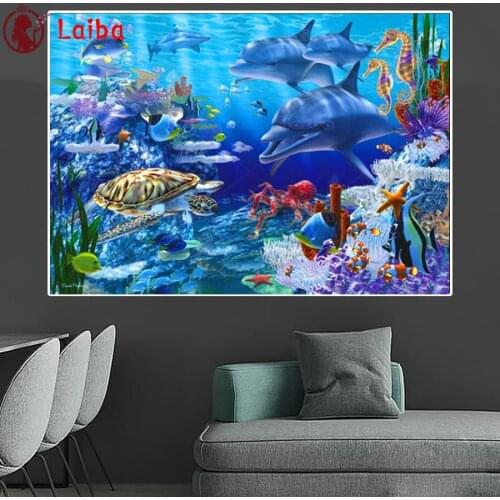 5D Diy Daimond Painting Dolphin 3D Diamond Painting Sea horse, turtle full Round Rhinestones Diamant Embroidery needlework decor