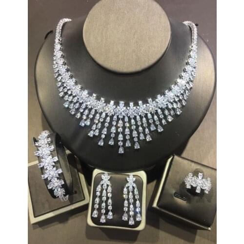 AccKing 4pcs Bridal Zirconia Full Jewelry Sets For Women Party, Luxury Dubai Nigeria CZ Crystal Wedding Jewelry Sets