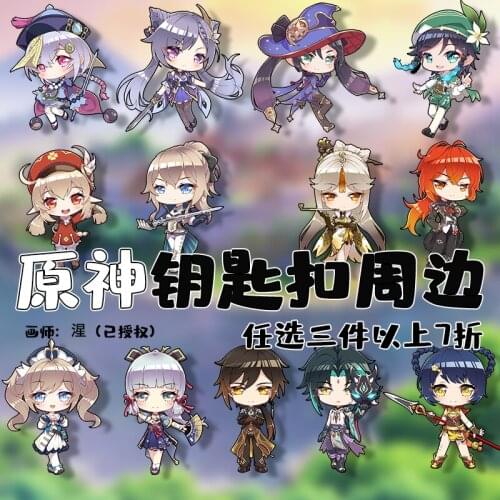 Anime Genshin Impact Klee Ayaka Diluc Qiqi Paimon Keychain Cartoon Acrylic Keyring Cosplay Game Bag Pendant Toy Xmas Gift