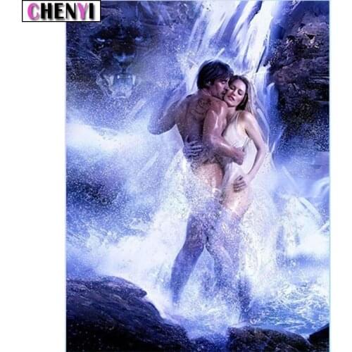 CHENYI 5D Diamond Painting Lovers Full Square Diamond Embroidery Panther Waterfall Mosaic Picture Cross Stitch Home Decoration