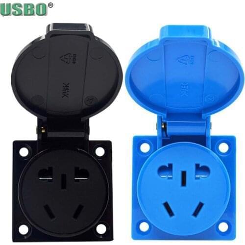Black Blue 10A IP44 EU AU Multifunction 2P+E China Australia Outdoor Industry Waterproof AC Power Outlet Wired Receptacle Socket