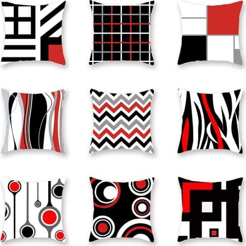 Black Red Geometric Pattern Cushion Cover Polyester Throw Pillowcase Living Room Pillow Cover Home Sofa Decoration