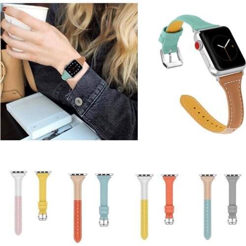 Colour Slim Leather Loop for Apple Watch Band 40mm 44mm 38mm 42mm Bracelet Strap Correa for iWatch SE 6 5 4 3 2 1 Lady Wristband