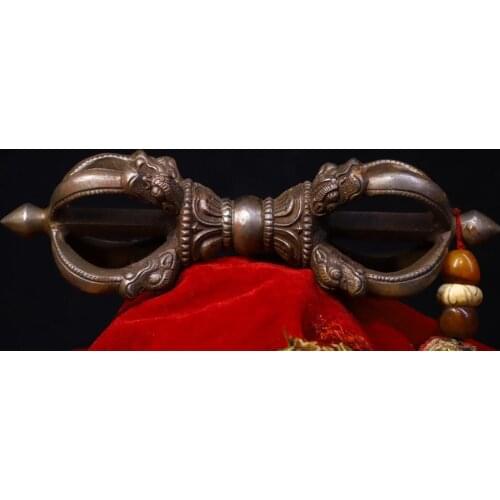 9" Tibet Buddhism Temple Tiantie Four-strand FaQi Dorje Vajra Phurba Dagger Holder Ward off evil spirits