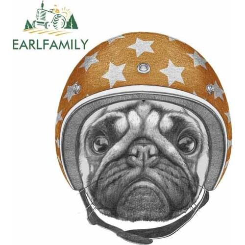 EARLFAMILY 13cm x 10.9cm for PUG HELMET Anime Car Stickers Vinyl JDM Bumper Trunk Truck Graphics Windshield Bumper Windows