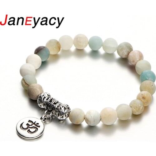 Janeyacy Popular Vintage OM Rune Womens Bracelet Mens Natural Stone Handmade Beads Bracelet Yoga Bracelet Gift New Pulseira