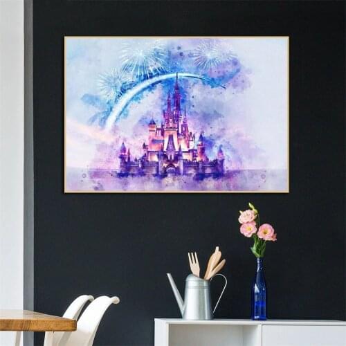 Cartoon Castle Artwork Diamond Paintings Disney The Night View Watercolor Poster Print Wall Art Picture