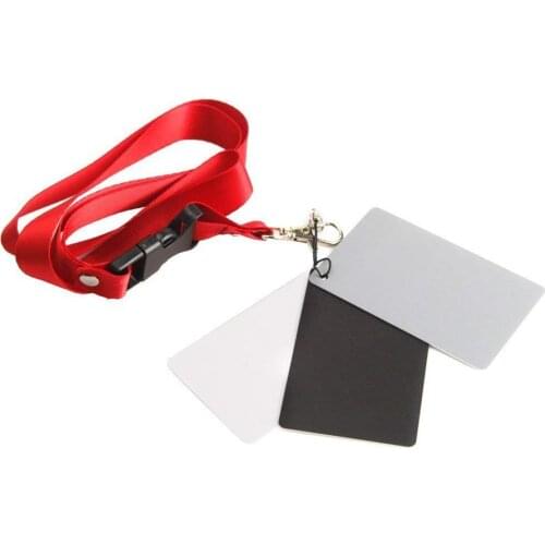 3 in 1 White Balance Cards 18% Gray Card for Digital and Film Photography White Black Grey Blance 3 Card Set with Neck Strap