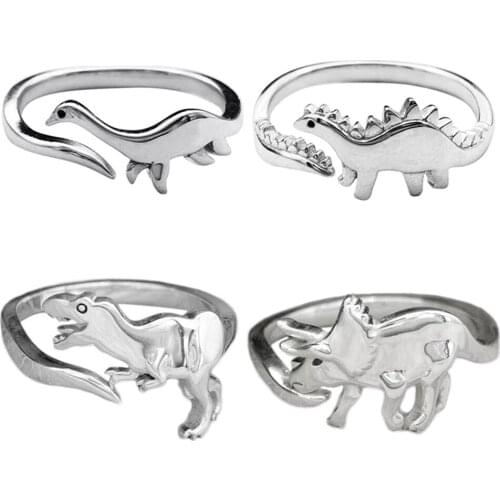 Dinosaur Rings Cute Ring Silver Color Opening Adjustable Rings Best Love Gift Design Animal Dainty Finger Ring For Women Men
