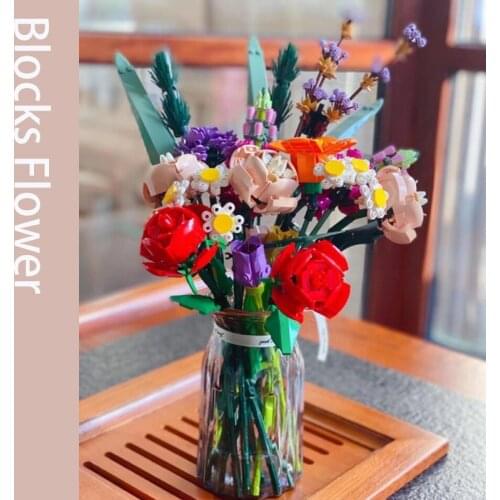Mothers Day Bouquet Rose Flower Building Blocks Decor DIY MOC Brock birthday Gift for Girl Home Furnishings Bricks Assembling
