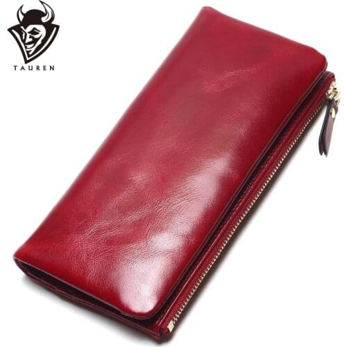 2020 New 100% Genuine Oil Leather Clutch Women Wallet Portable Multifunction Long Wallets Lady Coin Purses Card Holder
